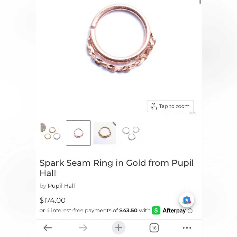 Pupil Hall Rose Gold 14k Seam ring with chain 11/32” - Picture 3 of 3
